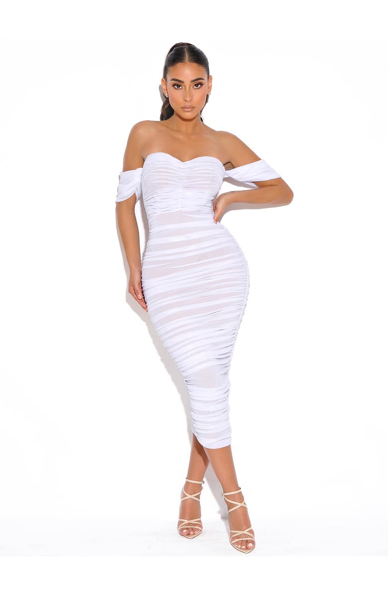Miss Circle Quenby Off Shoulder Mesh Maxi Dress, Alternate, color, White