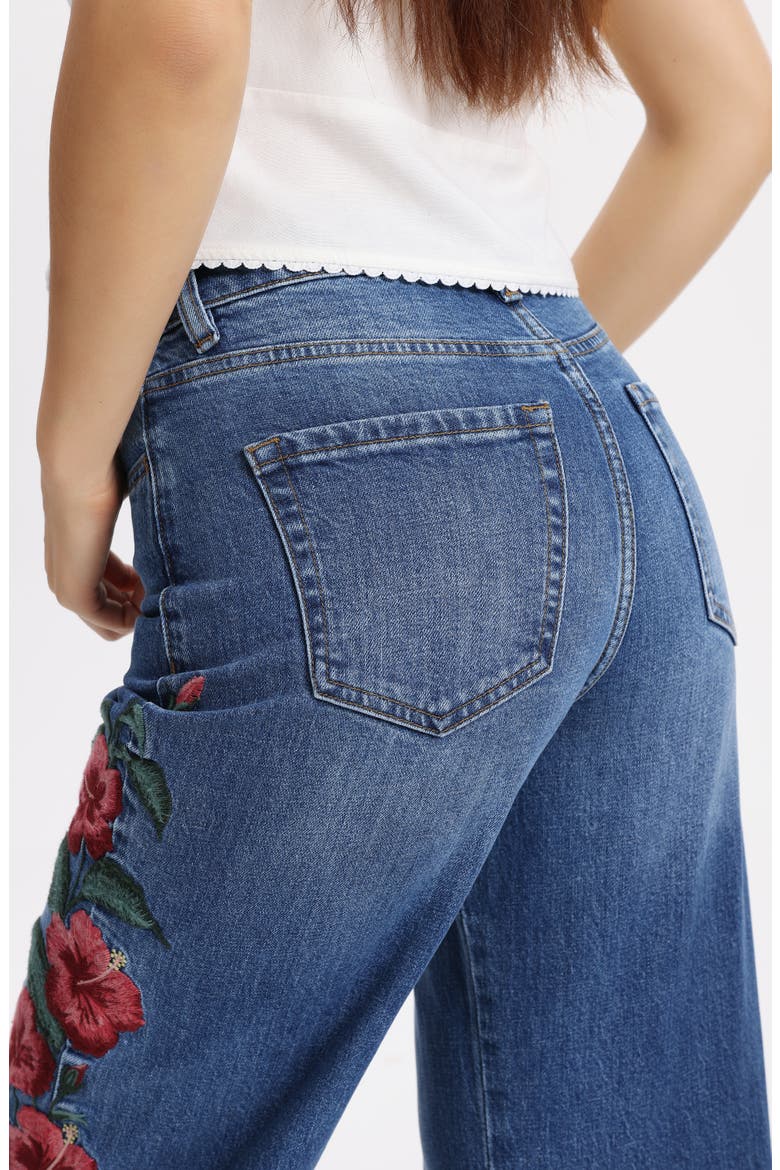 Floral Embroidered High Waist Straight Leg Jeans, Alternate, color, OBLIQUE