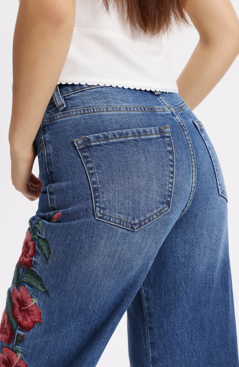 Bayeas Floral Embroidered High Waist Straight Leg Jeans, Alternate, color, Oblique