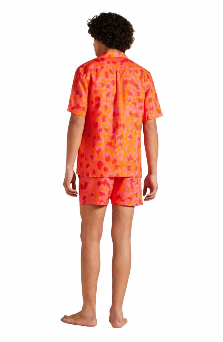 Vilebrequin Men's Bowling Linen New Leopard Shirt, Alternate, color, Abricot