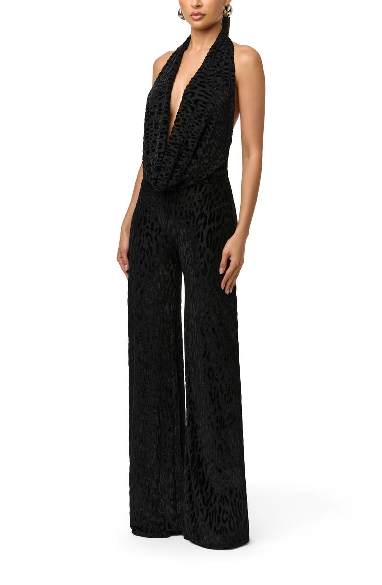 Naked Wardrobe Burnout Halter Jumpsuit, Alternate, color, Black