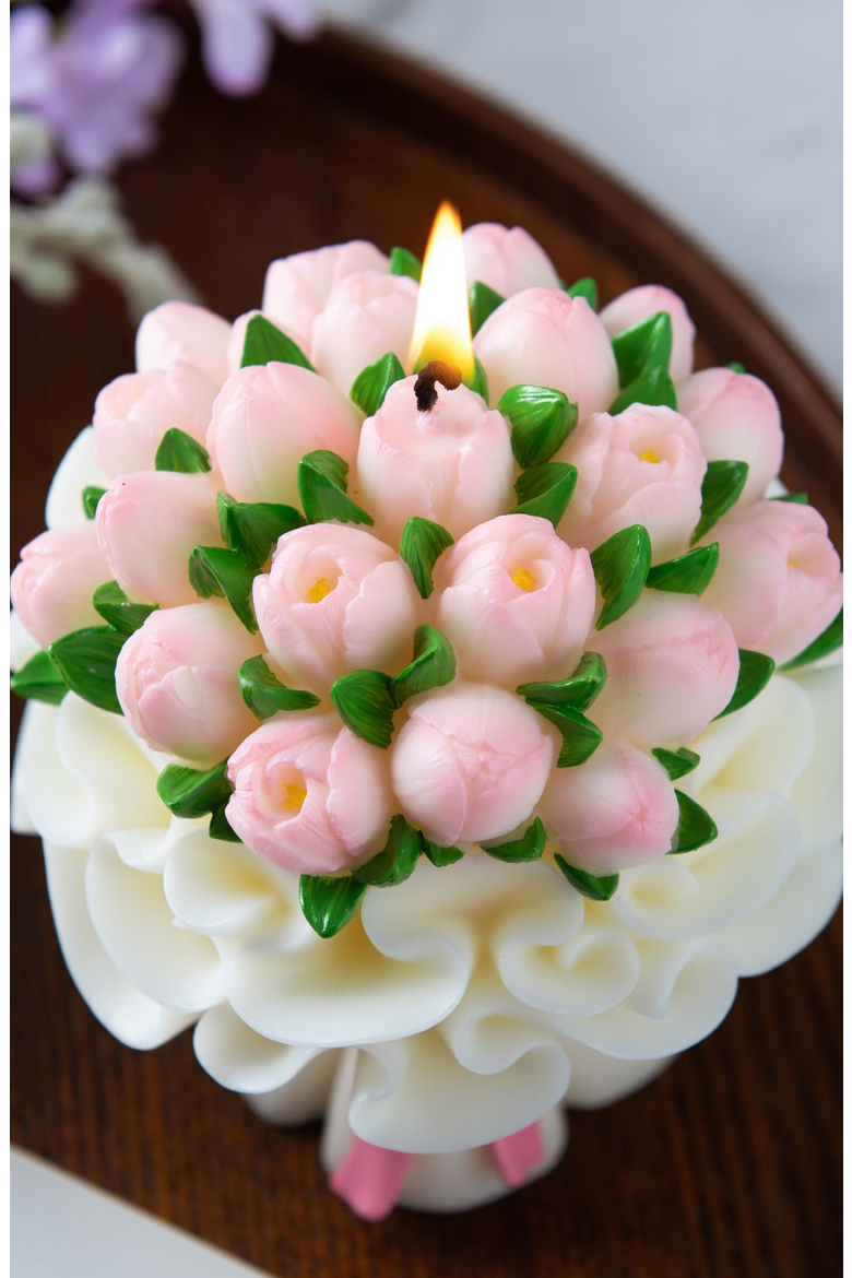 Tulip Bouquet Candle, Alternate, color, Soft Pink / White