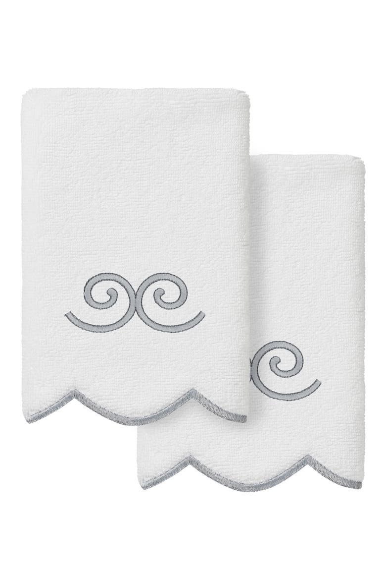 2-Piece Symmetra Embroidered Turkish Cotton Fingertip Towel Set, Main, color, WHITE/ GRAY
