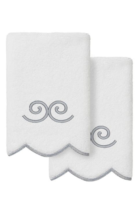 2-Piece Symmetra Embroidered Turkish Cotton Fingertip Towel Set