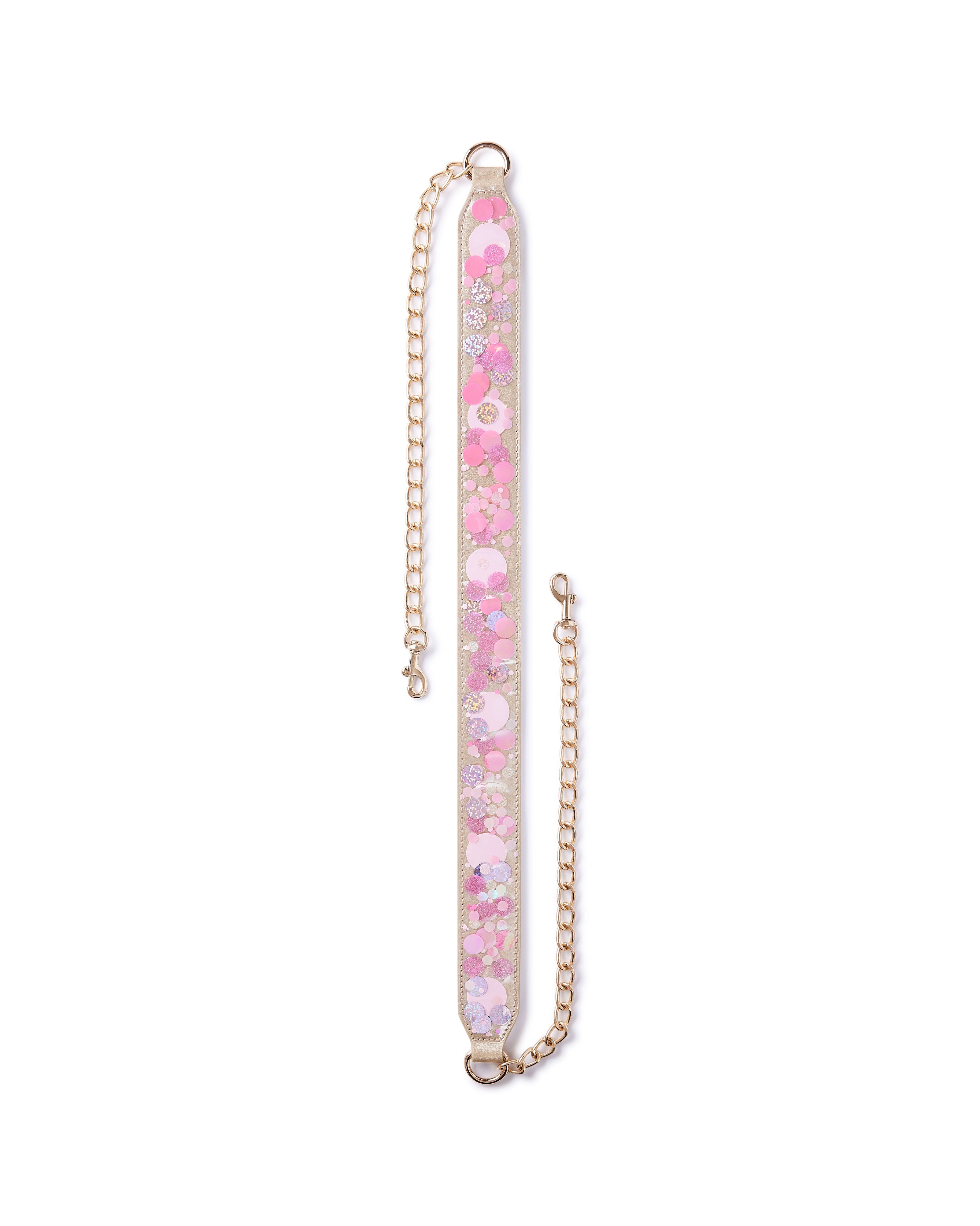 Pink Party Confetti Adjustable Belt Bag Strap - 48-Inch Gold Chain with Pink Confetti Vegan Leather for Cooper and Stadium Clear Bags, Main, color, Pink