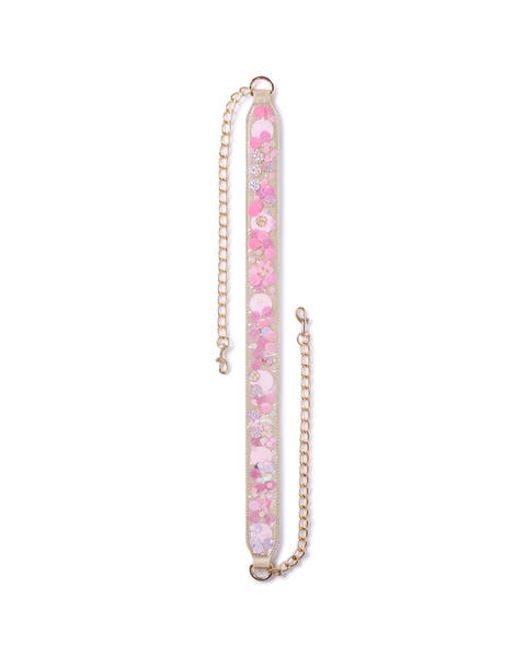 Pink Party Confetti Adjustable Belt Bag Strap - 48-Inch Gold Chain with Pink Confetti Vegan Leather for Cooper and Stadium Clear Bags