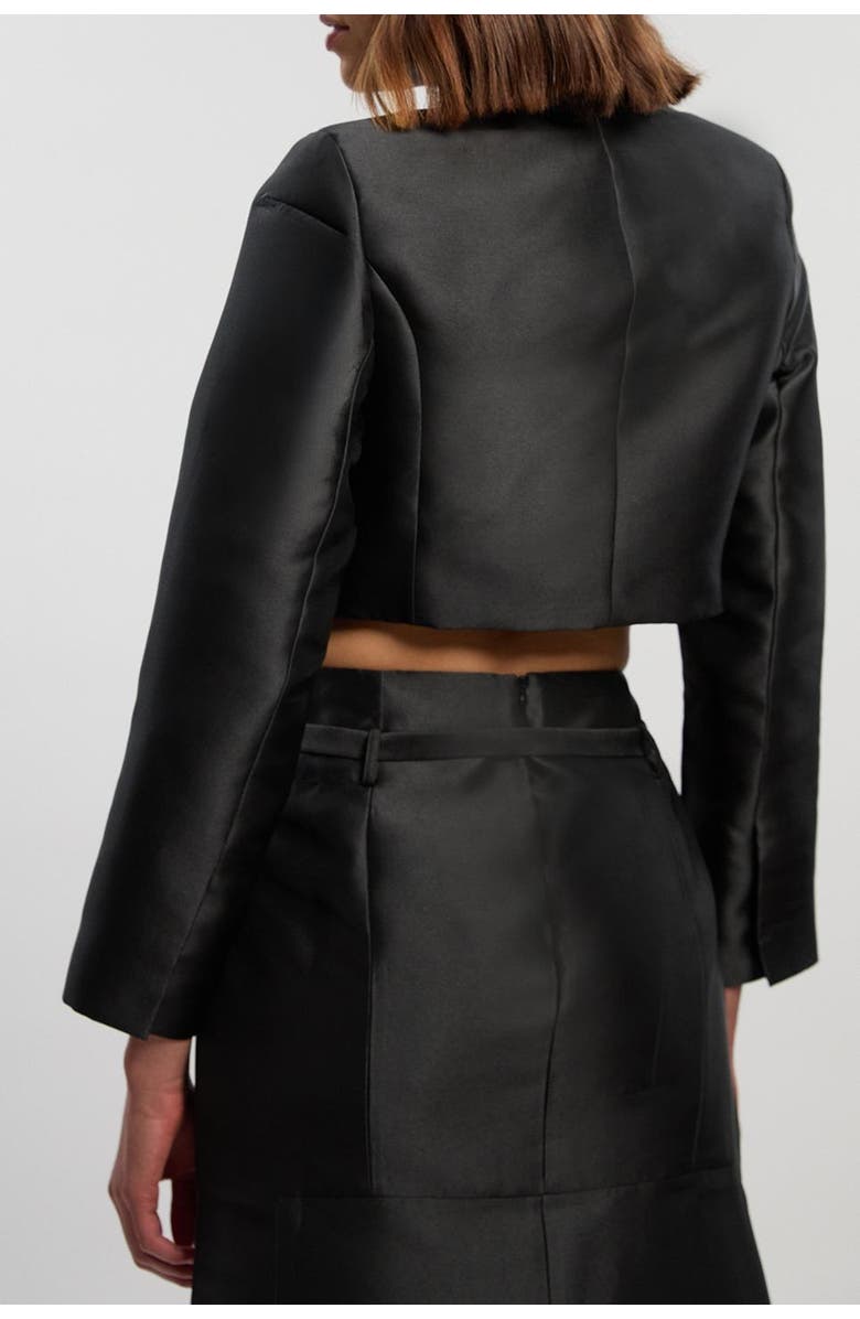 Karen Millen Satin Twill Cropped Wrap Tailored Jacket, Alternate, color, Black