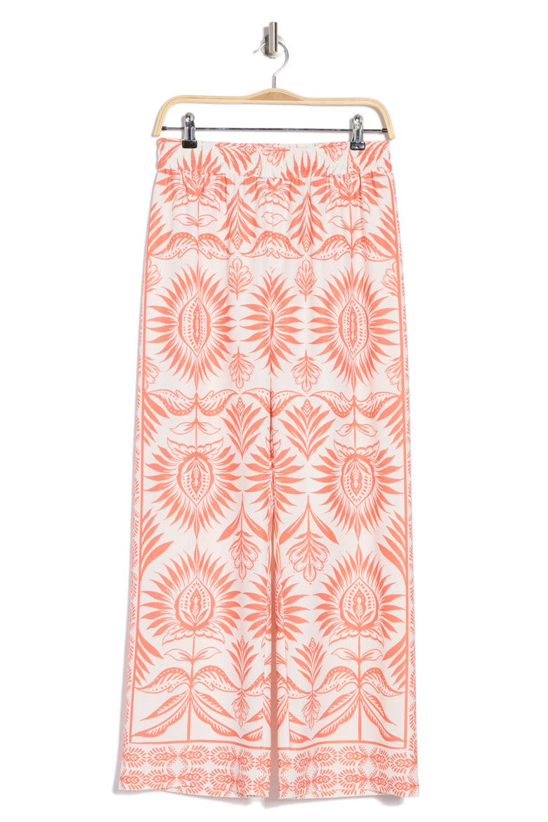 Wide Leg Border Print Pants, Alternate, color, SUNKISSED ORANGE / IVORY