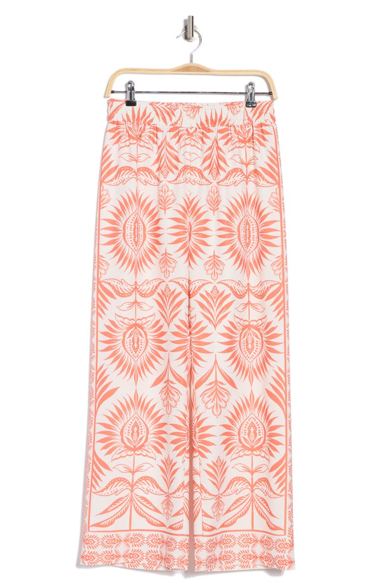 Gemma + Jane Wide Leg Border Print Pants, Alternate, color, Sunkissed Orange / Ivory