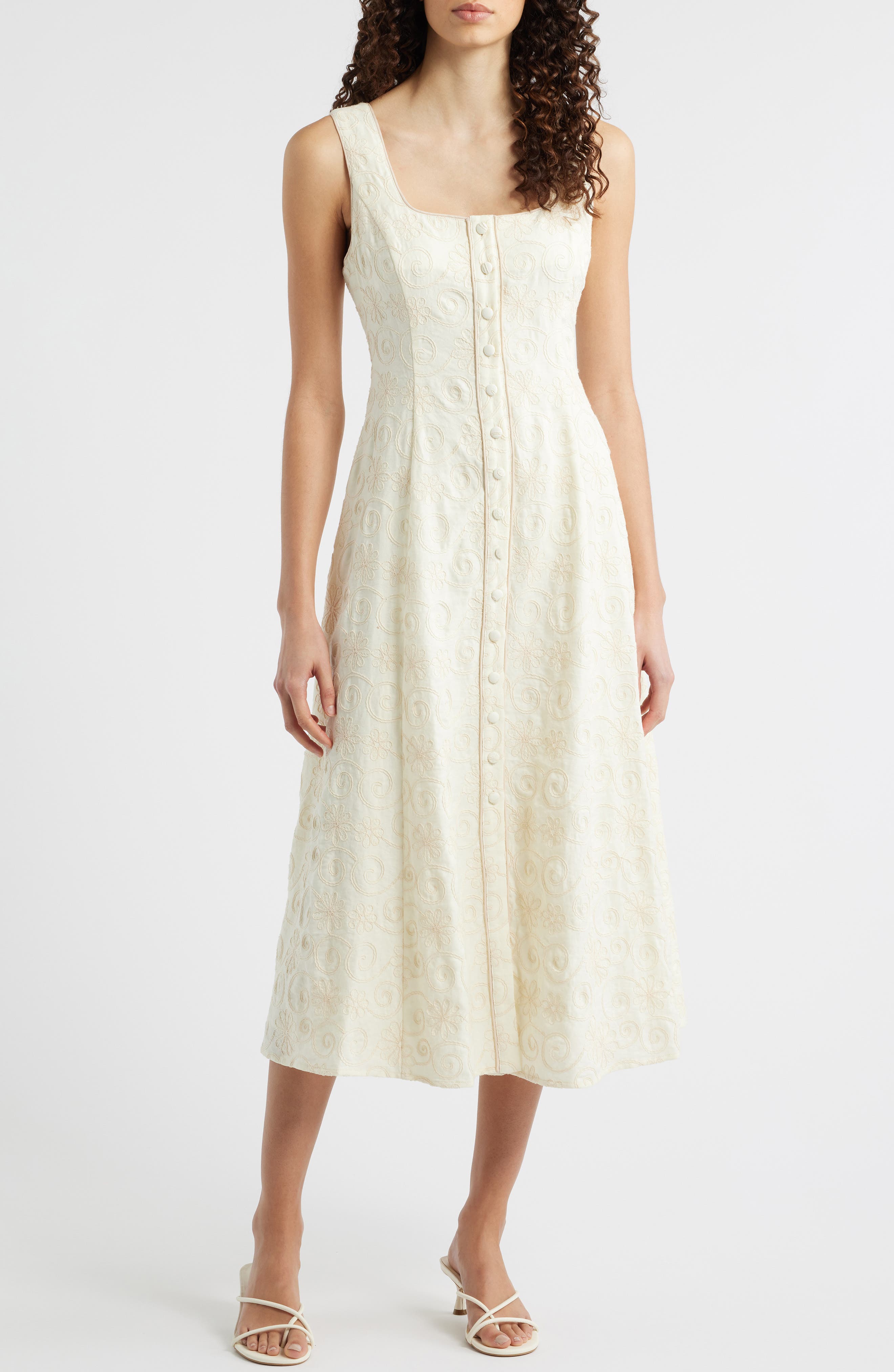 Embroidered Button-Up Dress