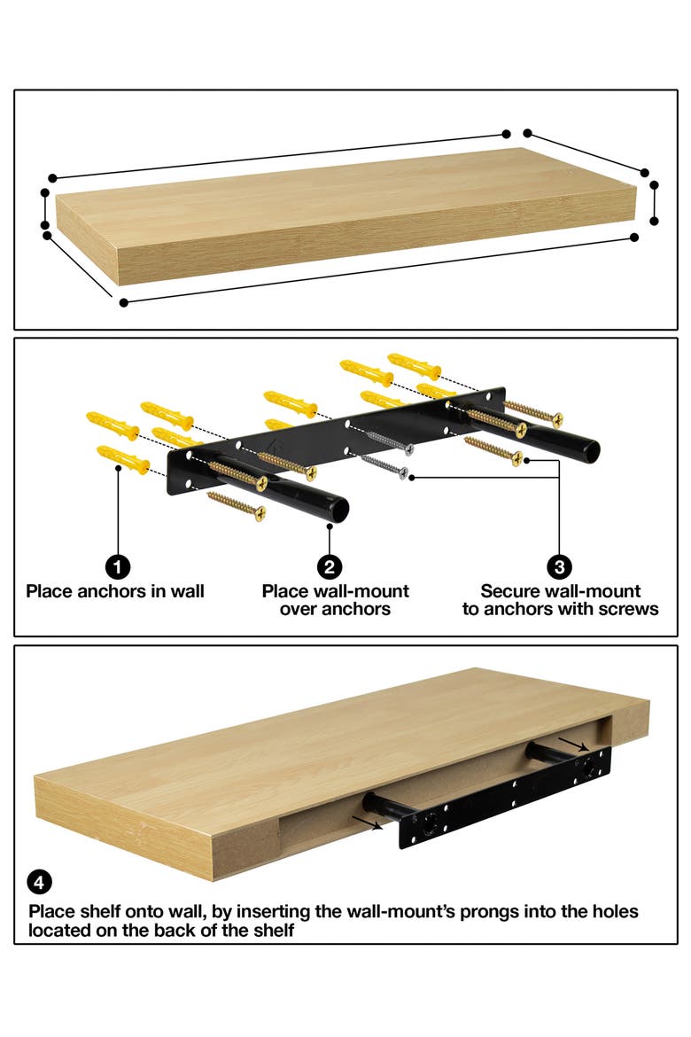 Maple Floating Rectangle Wall Shelf - Set of 2, Alternate, color, MAPLE WOOD