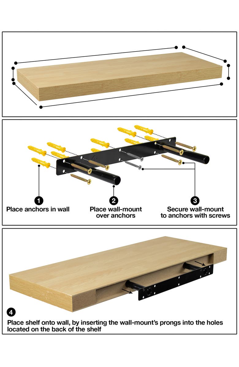 SORBUS Maple Floating Rectangle Wall Shelf - Set of 2, Alternate, color, Maple Wood