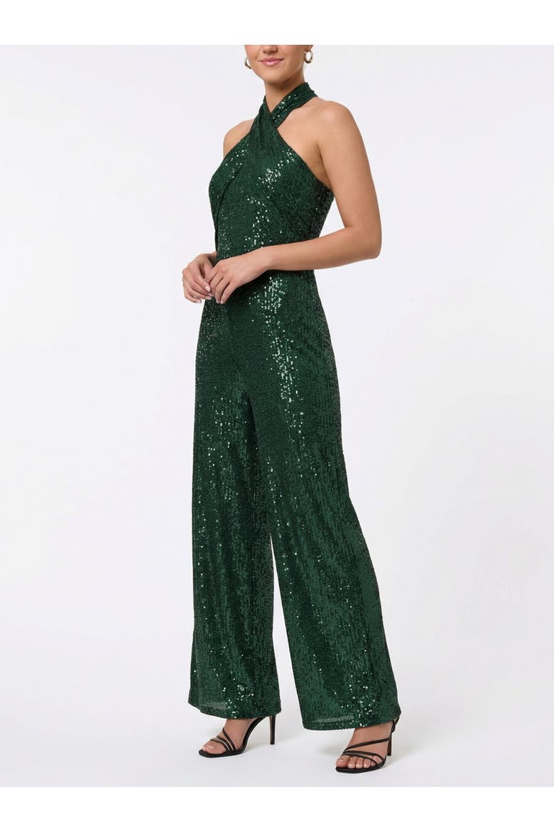 Goddess Sleeveless Sequin Jumpsuit, Alternate, color, Green Pasture