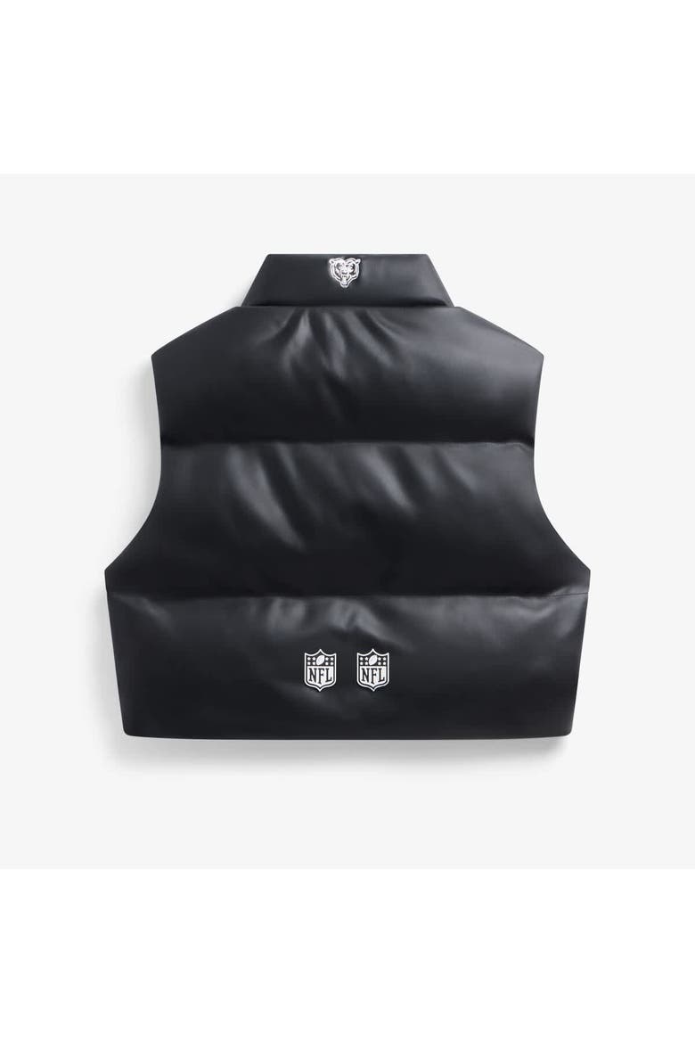 Women's  Black Chicago Bears Faux Leather Cropped Puffer Vest, Alternate, color, Black
