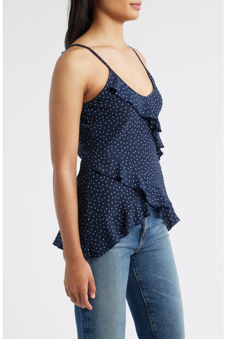 Polka Dot Ruffle Crepe Camisole, Alternate, color, NAVY