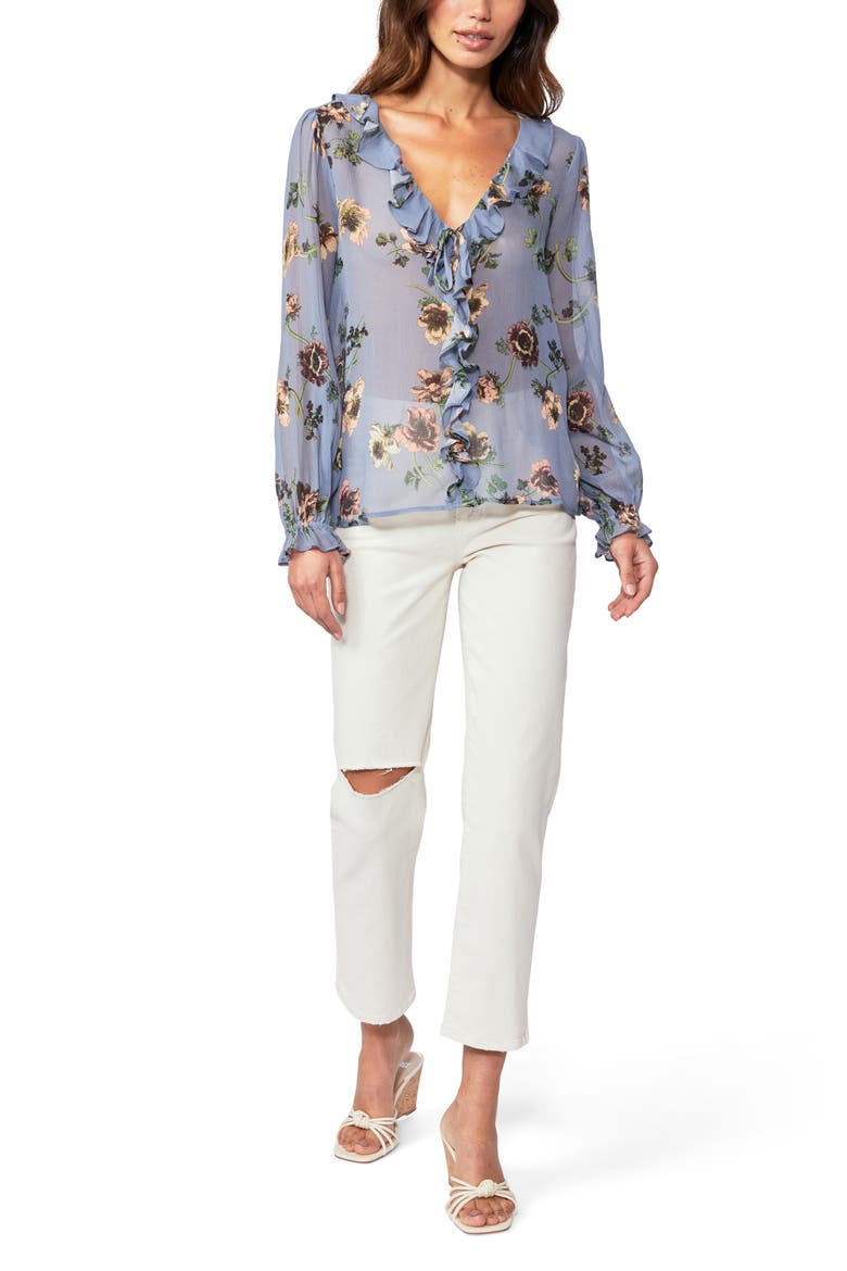Karin Floral Sheer Silk Blouse, Alternate, color, FLINT BLUE MULTI