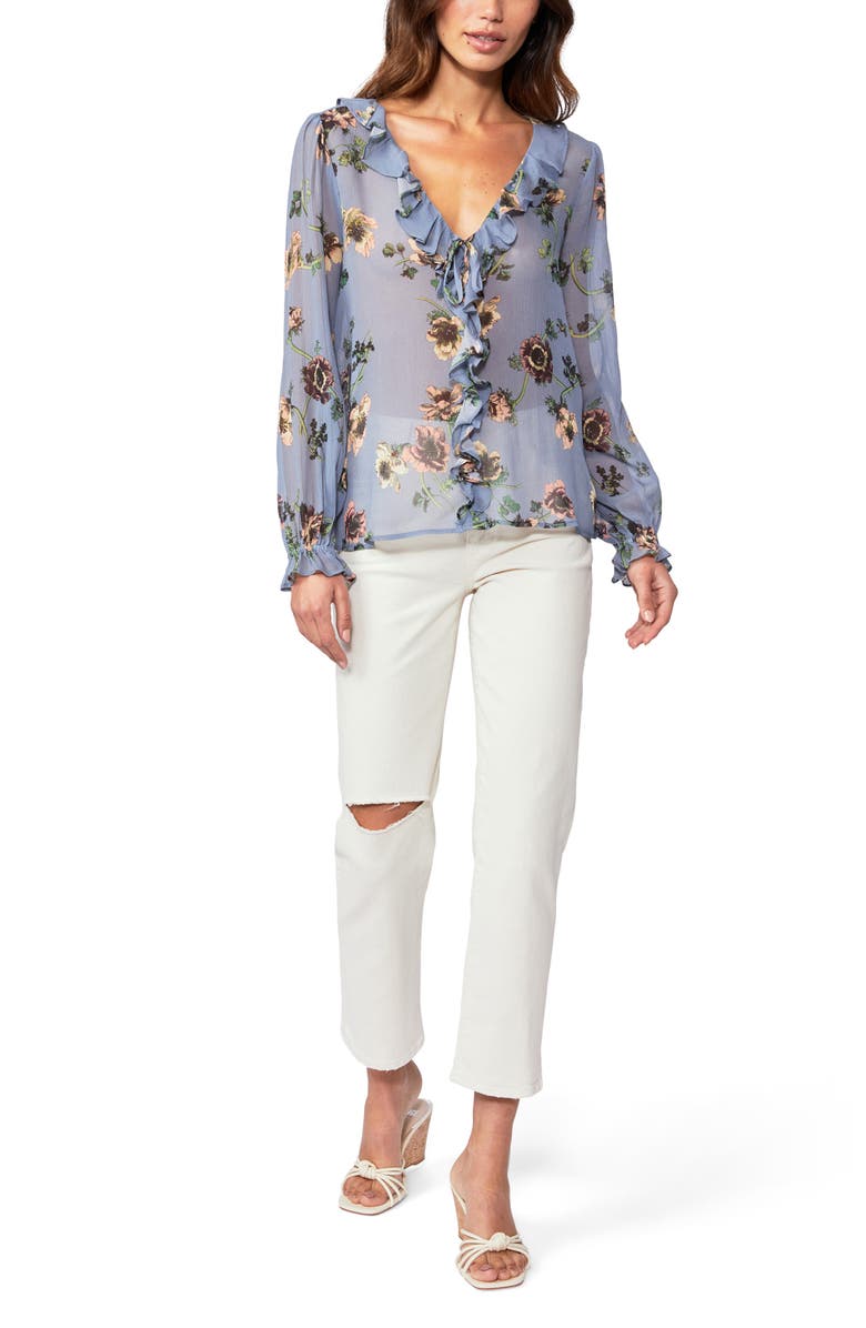 PAIGE Karin Floral Sheer Silk Blouse, Alternate, color, Flint Blue Multi