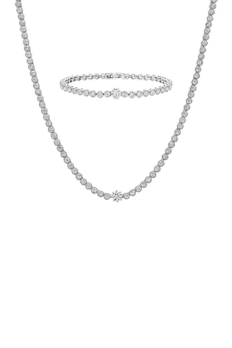Celeste Tennis Necklace & Bracelet Set Gift Idea, Main, color, Silver