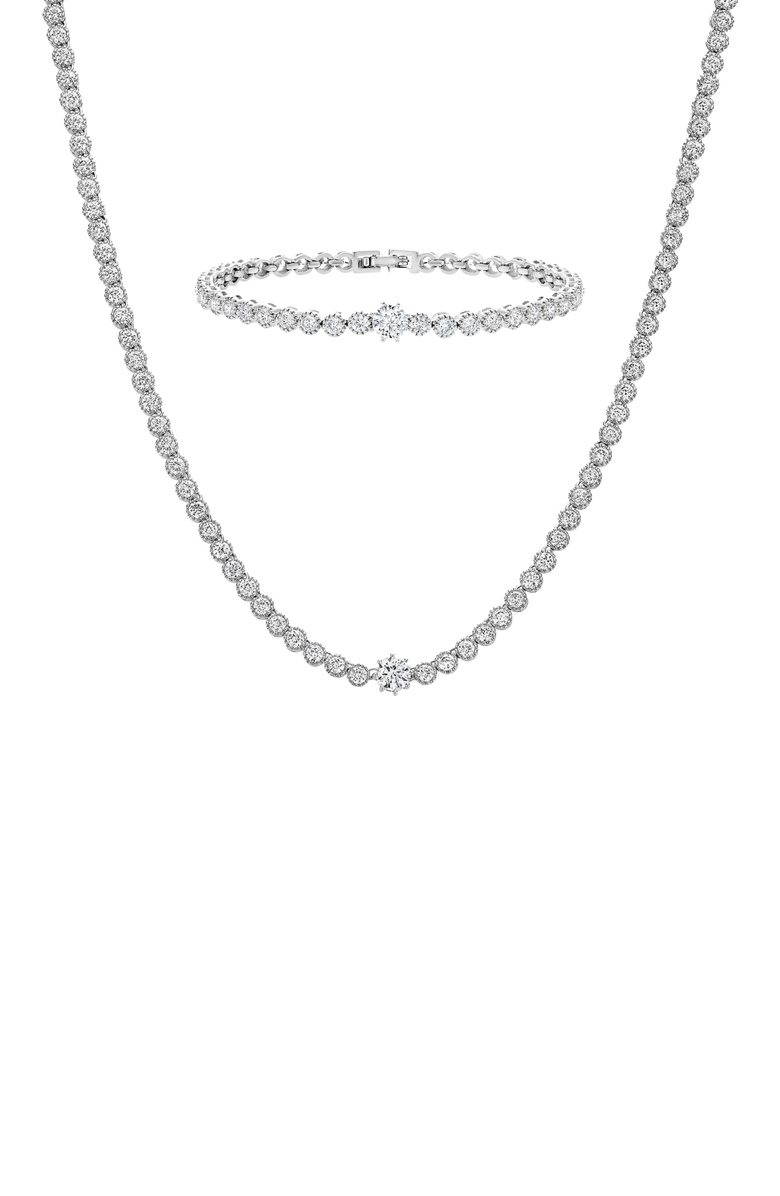 Bearfruit Jewelry Celeste Tennis Necklace & Bracelet Set Holiday Gift Idea, Main, color, Silver