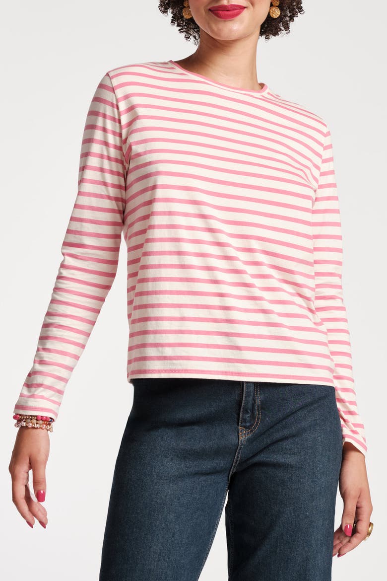 Long Sleeve Striped Tee Shirt, Main, color, Oyster/Pink