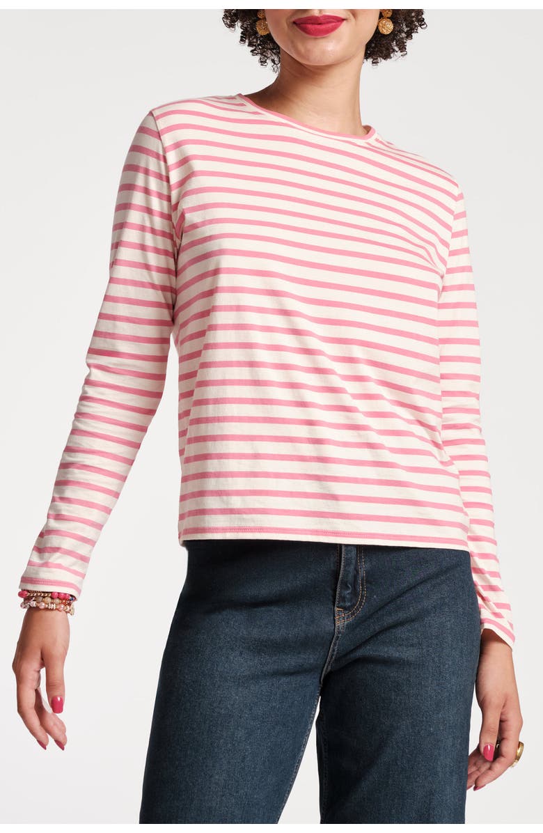Frances Valentine Long Sleeve Striped Tee Shirt, Main, color, Oyster/Pink