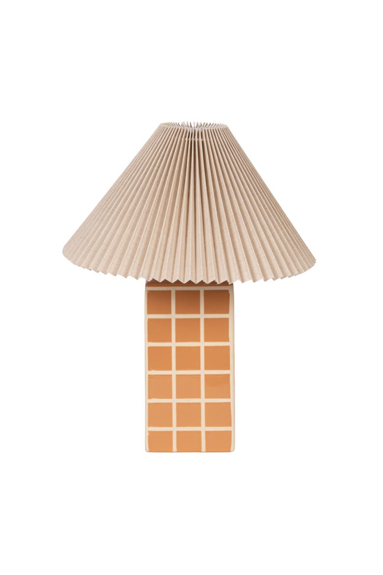 Grid-Pattern Table Lamp with Pleated Shade, Main, color, Orange