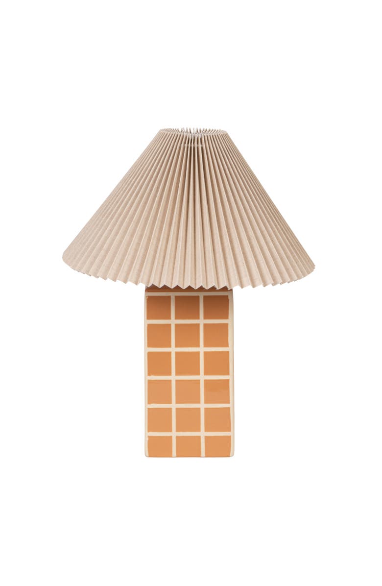 Rowena Interiors Grid-Pattern Table Lamp with Pleated Shade, Main, color, Orange