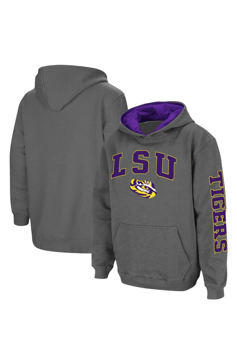 COLOSSEUM Youth Colosseum Charcoal LSU Tigers 2-Hit Team Pullover Hoodie, Main, color, Charcoal