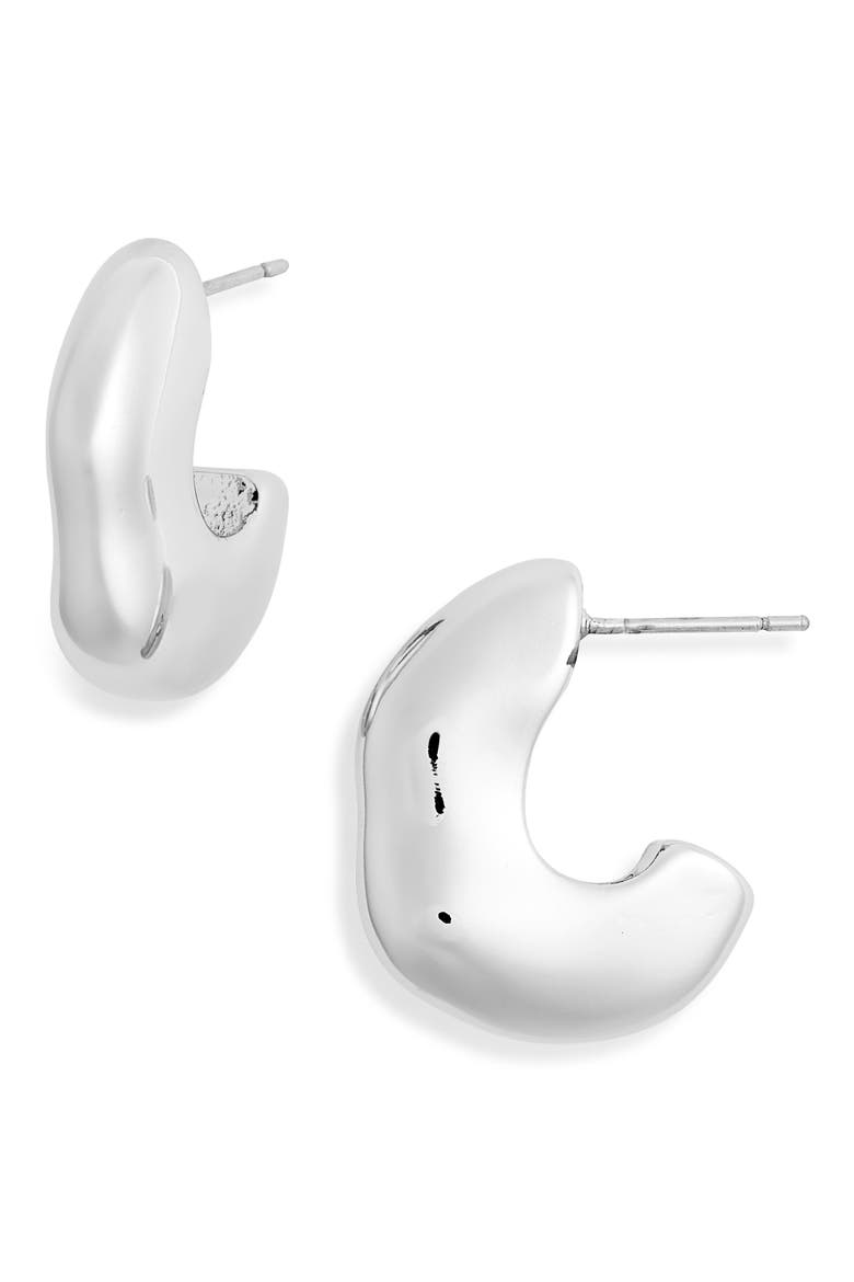 Chubby Molten Hoop Earrings, Main, color, SILVER
