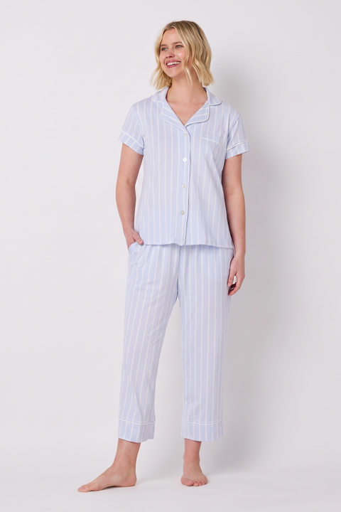 Floral Pima Knit Short-Sleeved Capri Pajama Set