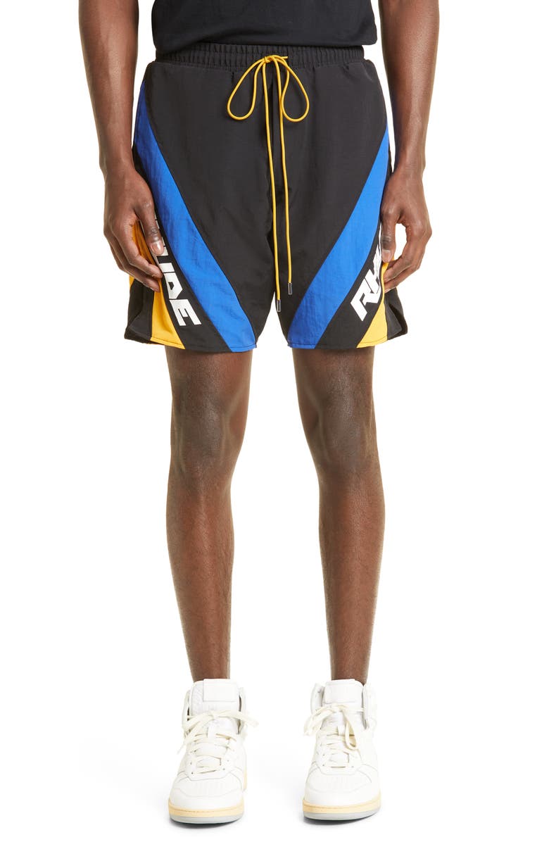 Rhude Hydro Logo Swim Trunks, Main, color, 