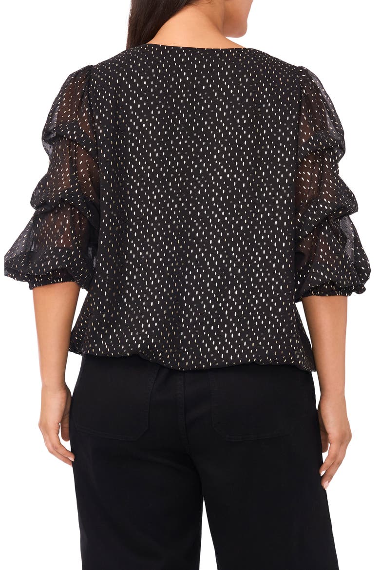 Metallic Dot V-Neck Bubble Sleeve Top, Alternate, color, RICH BLACK
