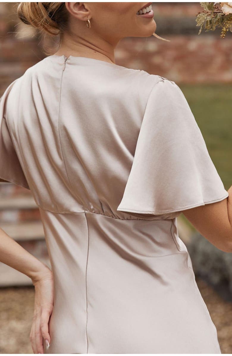 Six Stories Gathered Bust Satin Bridesmaid Dress, Alternate, color, Oyster