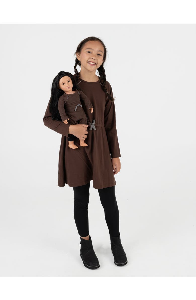 Leveret Girls Bow Tie Dress with Matching Doll Dress, Main, color, Brown