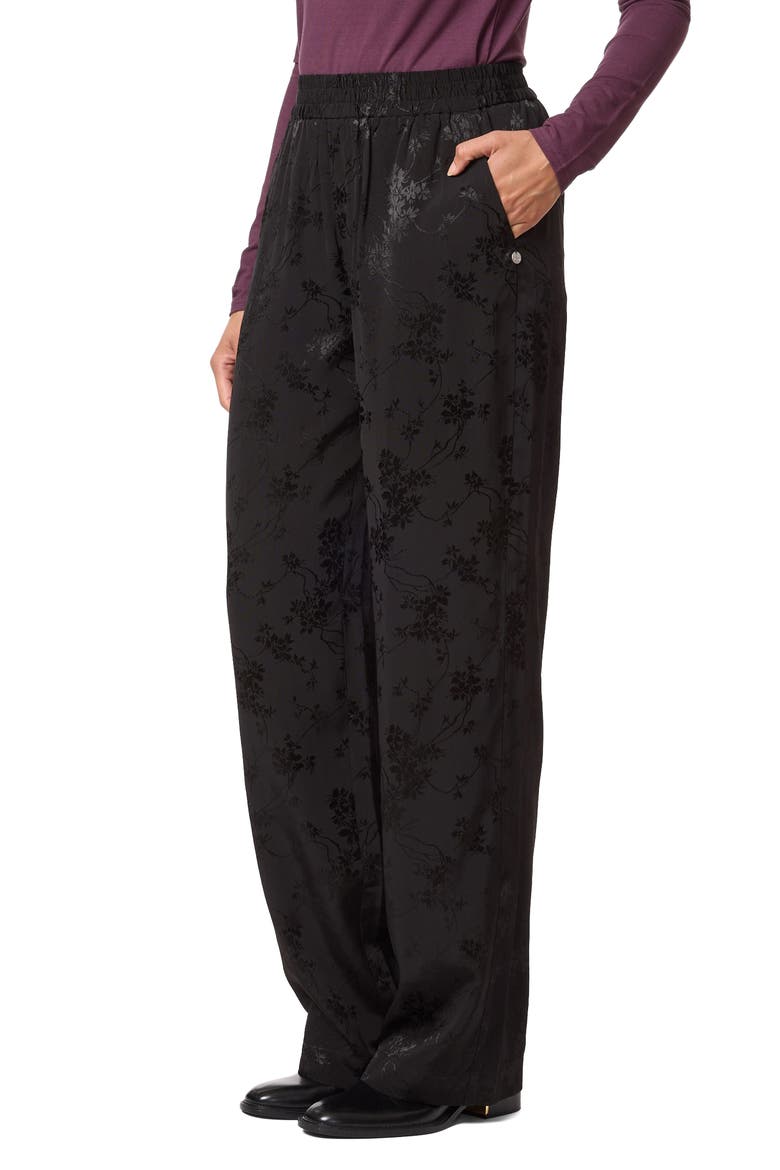 Floral Jacquard Elastic Waist Pants, Alternate, color, BLACK NIGHT JACQUARD