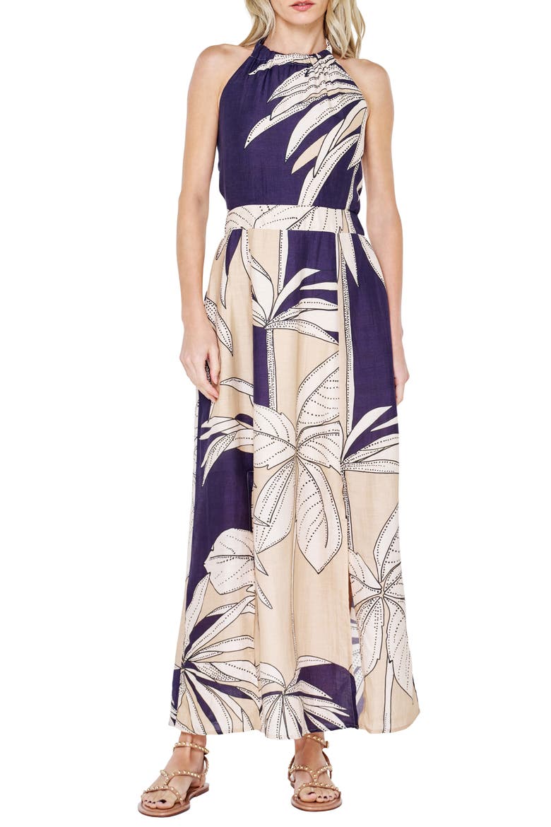 Print Halter Maxi Dress, Alternate, color, NAVY MULTI