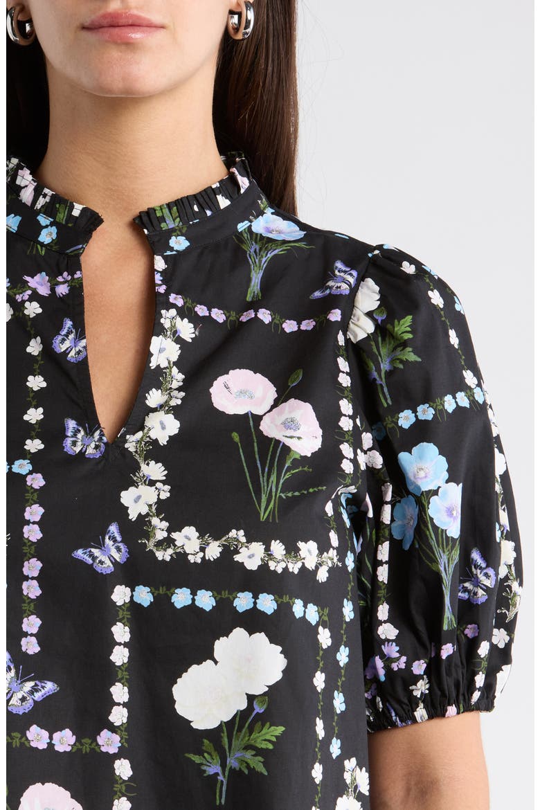 Daly Trevis Floral Split Neck Top, Alternate, color, BLACK-PASTEL
