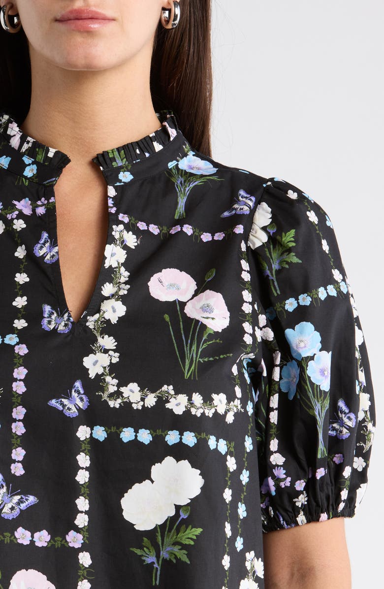 SUGARLIPS Daly Trevis Floral Split Neck Top, Alternate, color, Black-Pastel