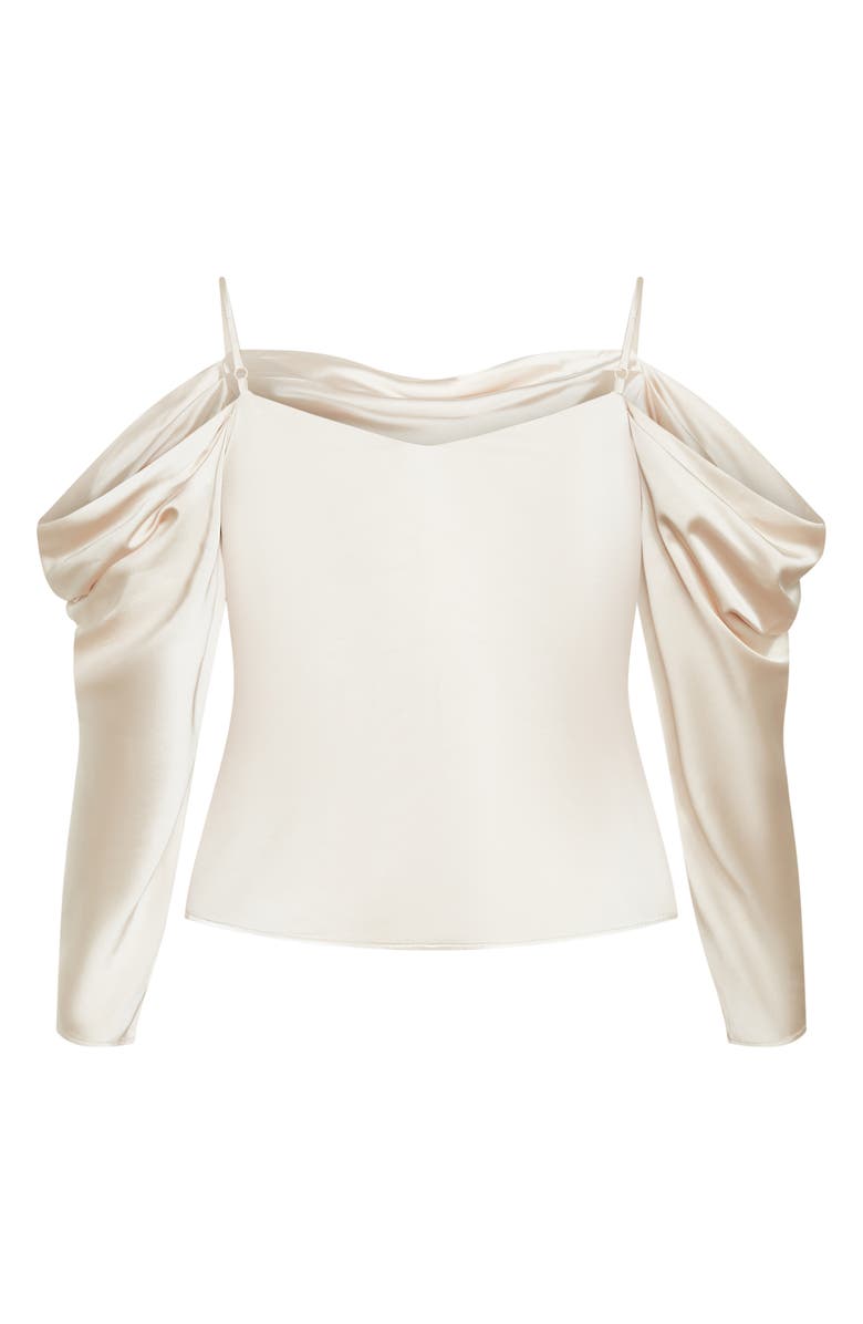 City Chic Keyla Cowl Neck Cold Shoulder Satin Top, Alternate, color, Cream