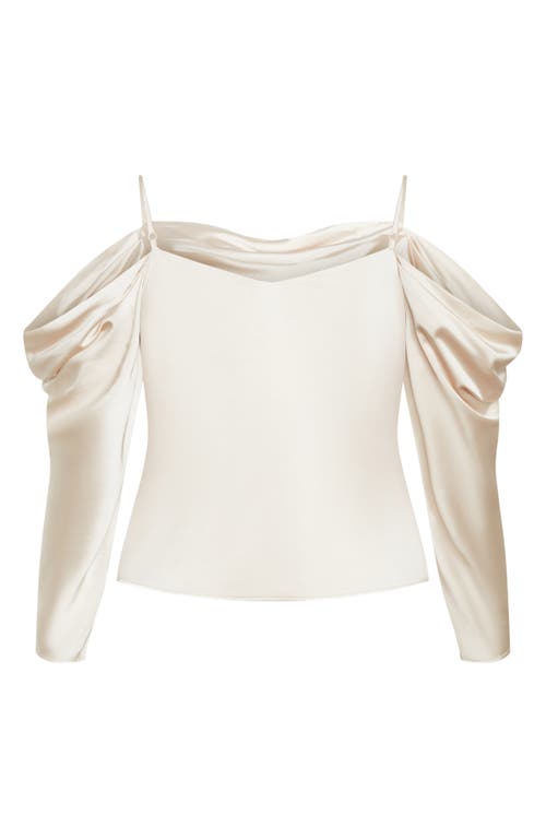 City Chic Keyla Cowl Neck Cold Shoulder Satin Top In Cream