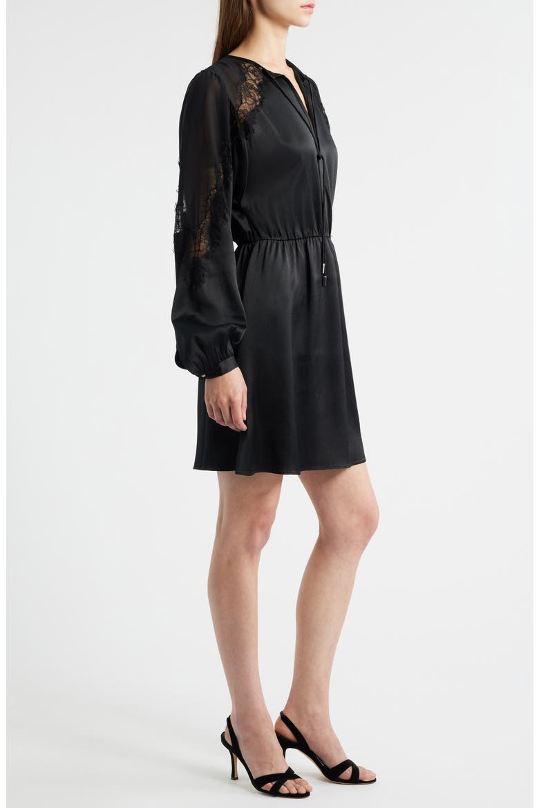 Dlassys Long Sleeve Satin & Lace Dress, Alternate, color, BLK