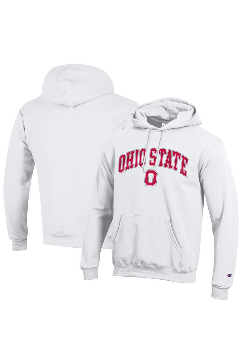 Men's Champion  White Ohio State Buckeyes Arched Logo Fleece Pullover Hoodie, Main, color, White