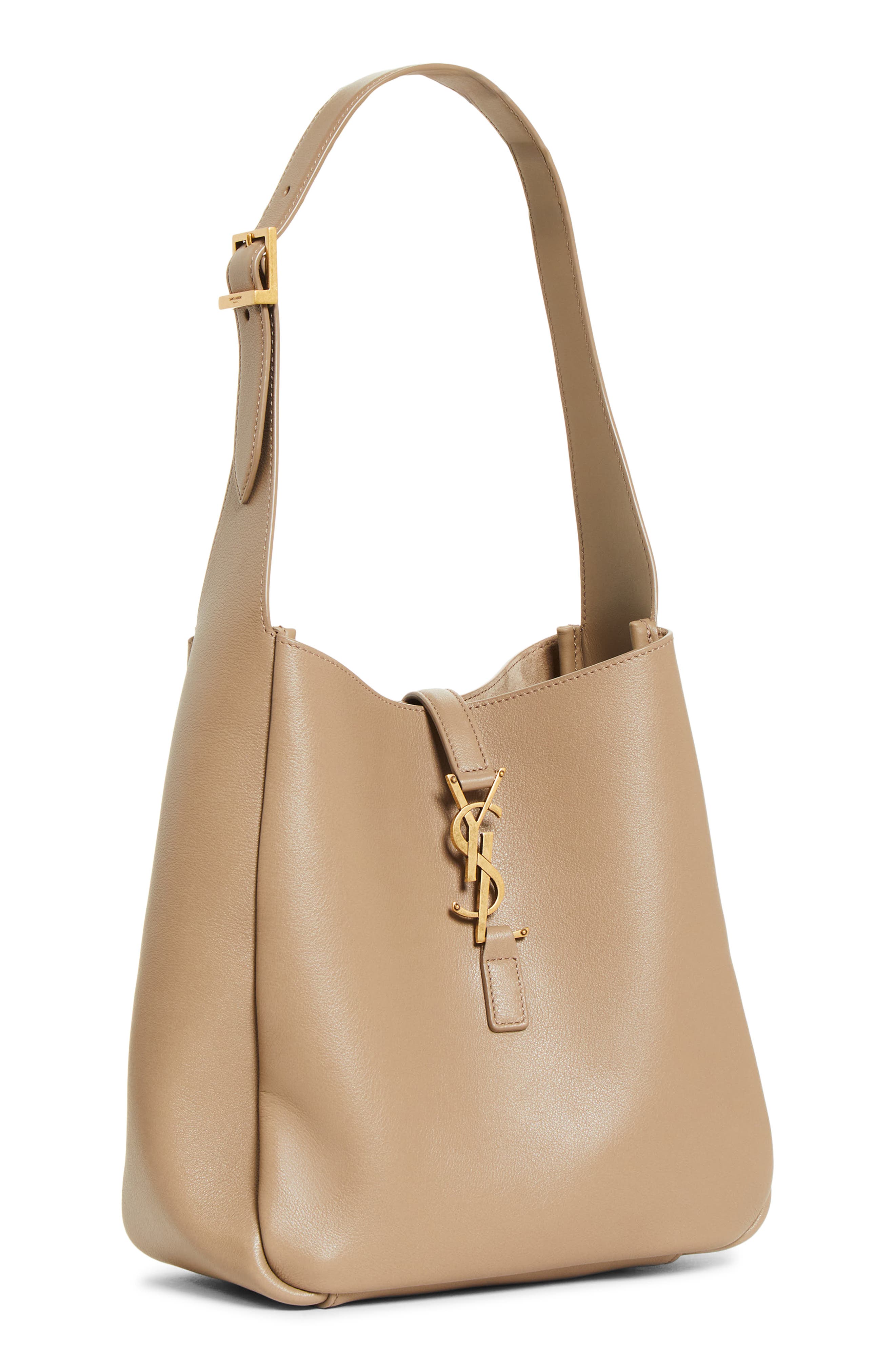 Saint Laurent Small Le 5 à 7 Leather Hobo Bag, Alternate, color, Light Cumin