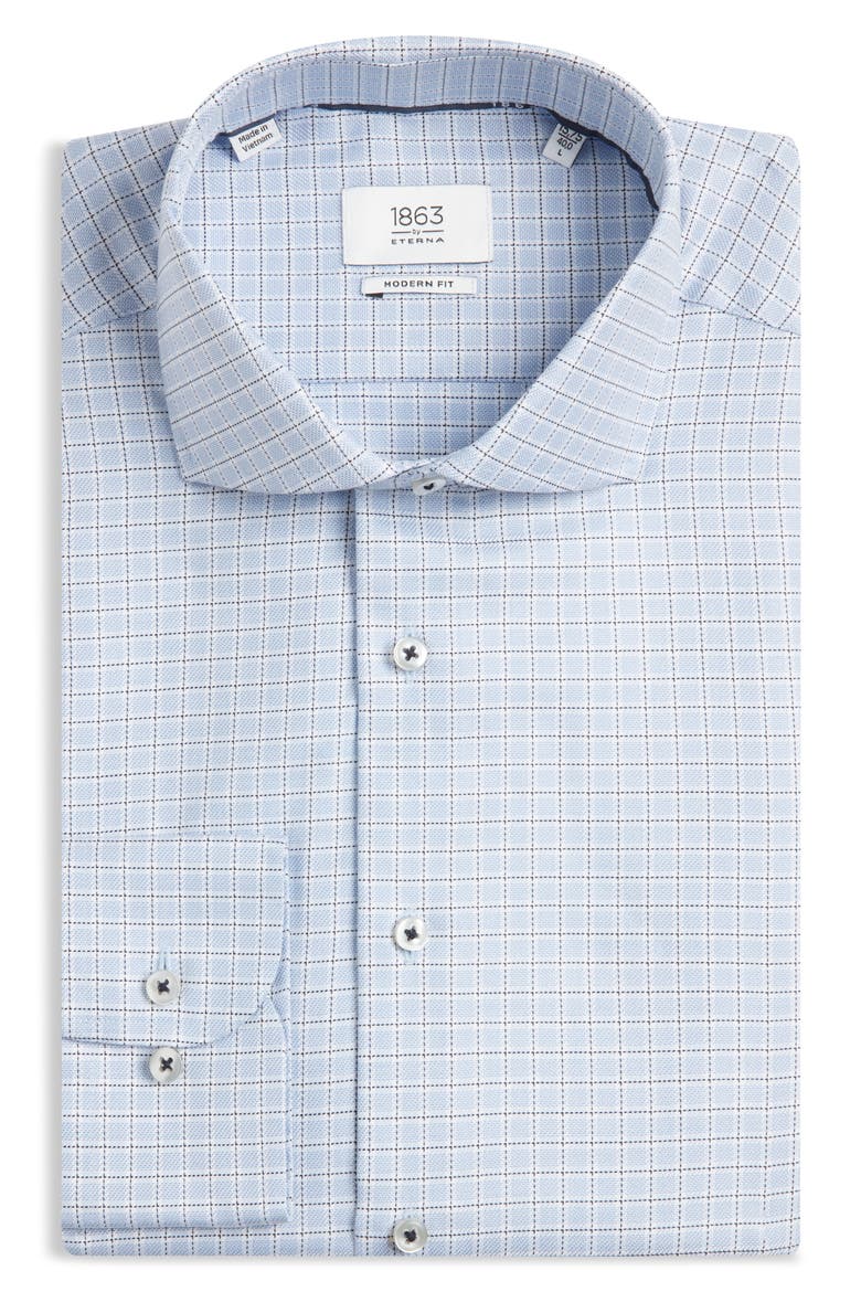 Modern Fit Check Non-Iron Cotton Twill Dress Shirt, Alternate, color, SKY