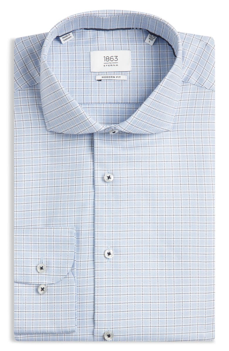 1863 by Eterna Modern Fit Check Non-Iron Cotton Twill Dress Shirt, Main, color, Sky