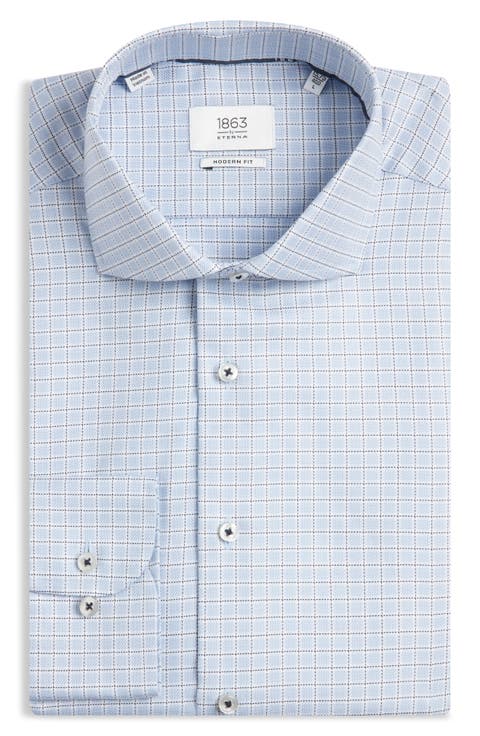 Modern Fit Check Non-Iron Cotton Twill Dress Shirt