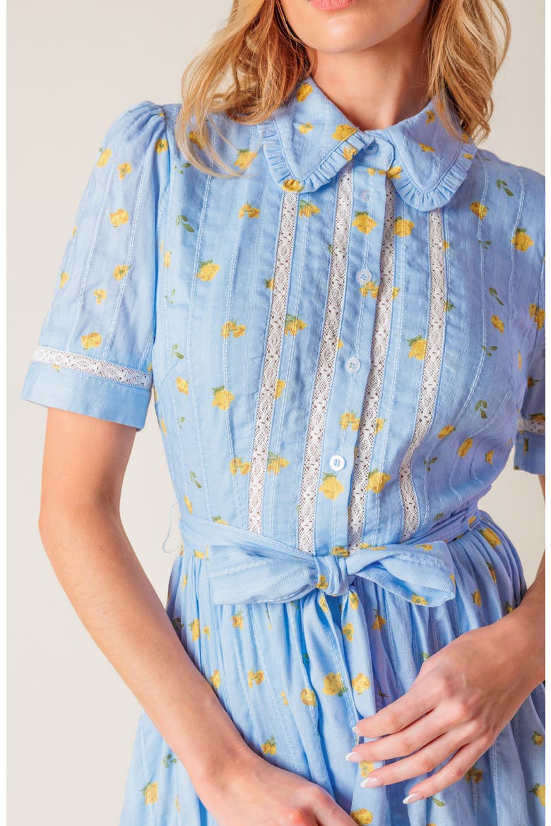 Floral Short Sleeve Fit & Flare Cotton Shirtdress, Alternate, color, LIGHT BLUE