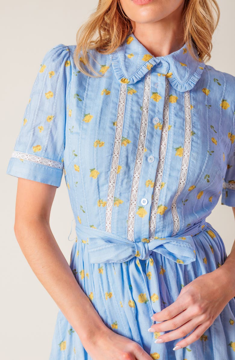 FLYING TOMATO Floral Short Sleeve Fit & Flare Cotton Shirtdress, Alternate, color, Light Blue