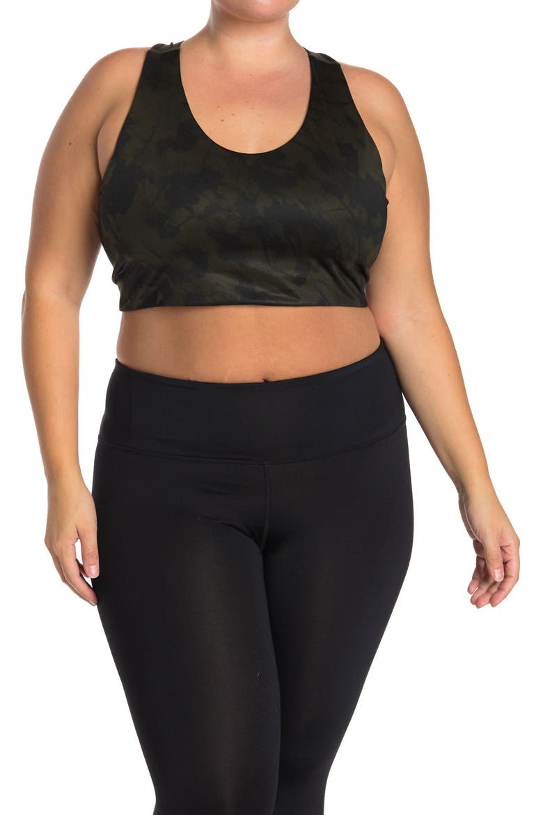 Floral Longline Racerback Sports Bra, Main, color, GREEN ROSIN BLOSSOM BLUR TOSS