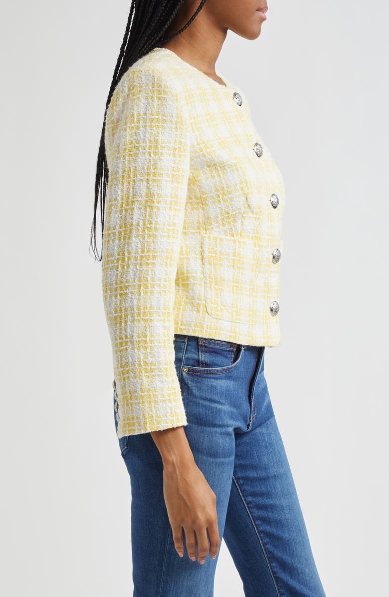 Veronica Beard Nathan Check Cotton Blend Tweed Jacket, Alternate, color, Pale Yellow/ White